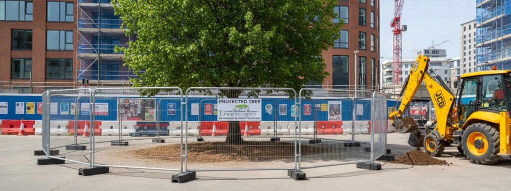 a jcb outside a tree protection zone